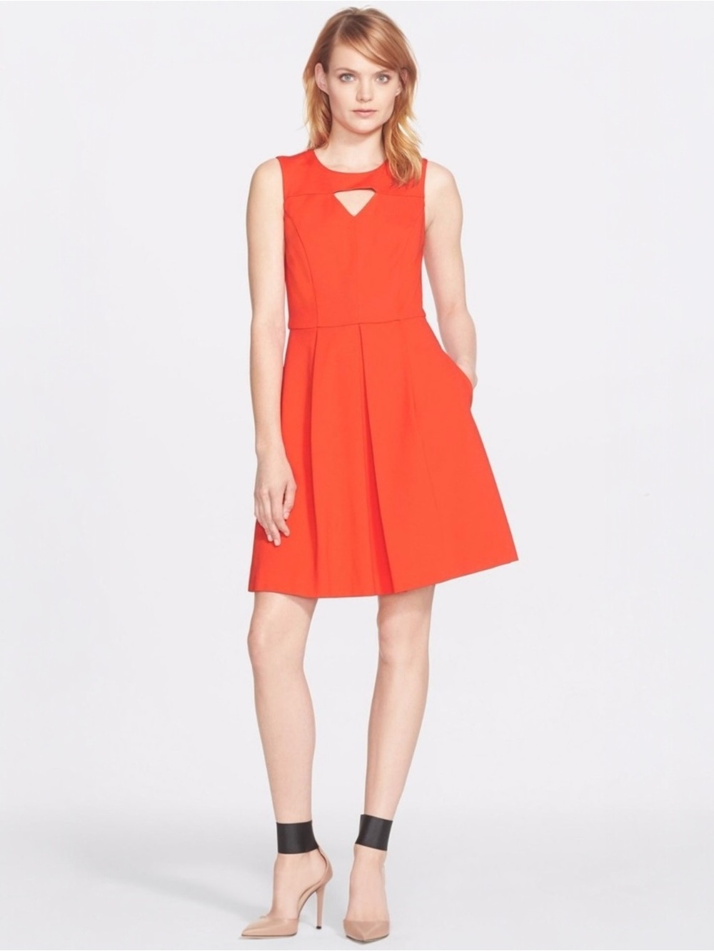 Trina Turk Lenci Fit & Flare Cutout Dress Orange Red Size 2